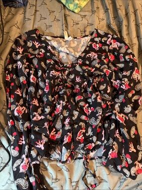 Roper Black Paisley & Floral V-Neck Blouse